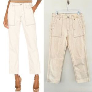 NWT TRAVE Deja Utility Taper Pants Sugar Magnolia Cream Frayed Hem Women's 29